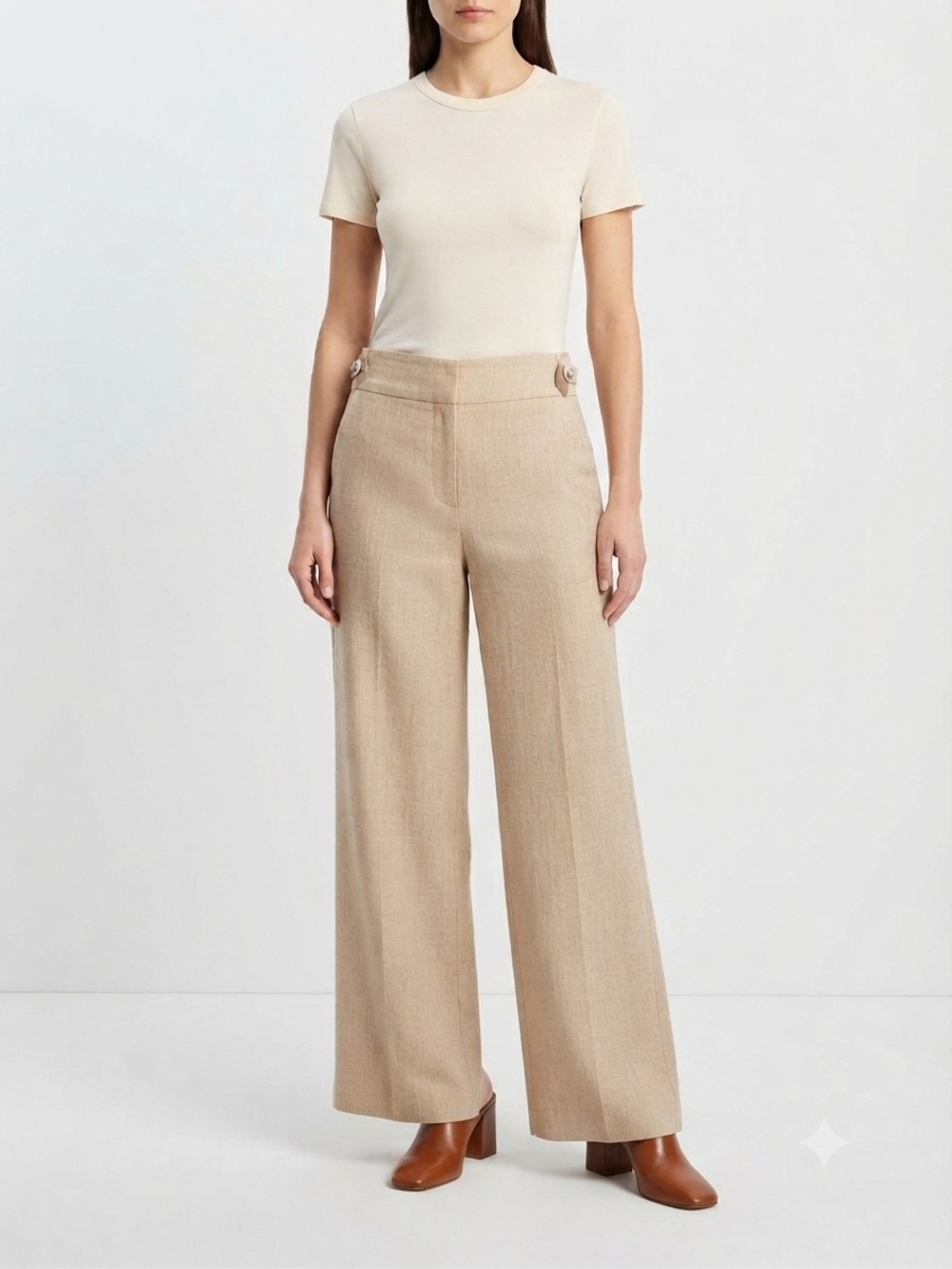 Veronica Beard Beige Wide-Leg High-Rise Pants